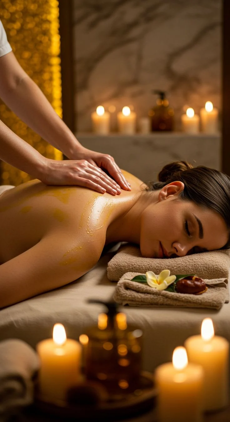 Relaxing massage in a candlelit room